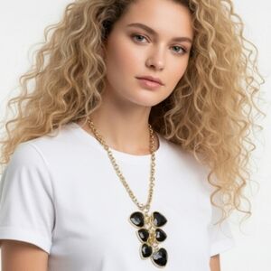 Y2K Emo Black Heart Gold Chain Statement Necklace